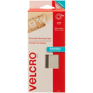 VELCRO® Brand Removable Mounting Tape, 15ft x 3/4in Roll, White - Damage-free removable fasteners. Perfect for DIY, craft and office applications.