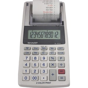 Sharp EL-1611V 12-digit Mini Printing Calculator - Dual Color Print - Black/Red - 2 lps - 4-Key Memory, Lightweight, Dual Power, Compact, Cordless - 12 Digits - LCD - Battery/