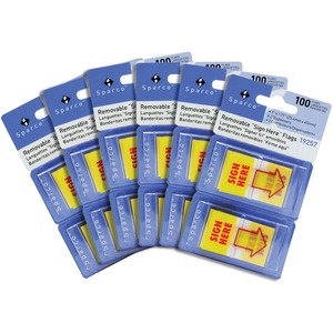 Sparco Pop-up Sign Here Flags in Dispenser - 1" x 1 3/4" - Yellow - Self-stick - 600 / Box