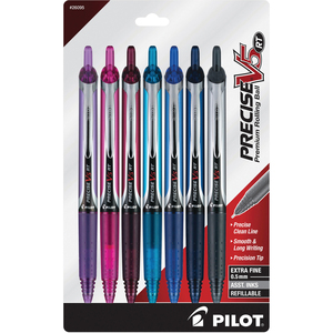 PRECISE V5 RT Premium Rolling Ball Pen - Extra Fine Pen Point - 0.5 mm Pen Point Size - Refillable - Retractable - Navy, Blue, Turquoise, Burgundy, Pink, Purple Liquid Ink - 7