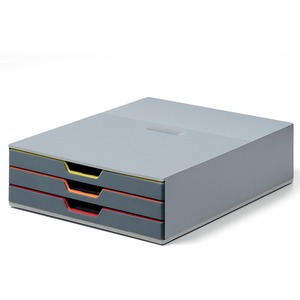 DURABLE VARICOLOR 3 Drawer Desktop Storage Box, Gray/Multicolor - 3 Drawer(s) - 3.8" Height x 11" Width x 14" Depth - Desktop - Plastic - 1 / Each