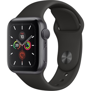 Apple Watch Series 5 Smart Watch - Wrist Wearable - Space Gray Aluminum Case - Black Band - Aluminium Case