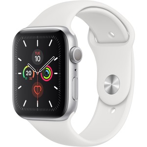 Apple Watch Series 5 Smart Watch - Wrist Wearable - Silver Aluminum Case - White Band - Aluminium Case