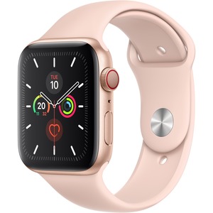 Apple Watch Series 5 Smart Watch - Wrist Wearable - Gold Aluminum Case - Pink Sand Band - Aluminium Case - Cellular Phone Capability - LTE, UMTS