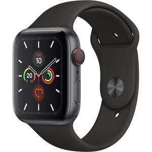 Apple Watch Series 5 Smart Watch - Wrist Wearable - Space Gray Aluminum Case - Black Band - Aluminium Case - Cellular Phone Capability - LTE, UMTS
