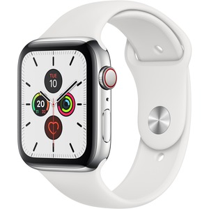 Apple Watch Series 5 Smart Watch - Wrist Wearable - White Band - Stainless Steel Case - Cellular Phone Capability - LTE, UMTS