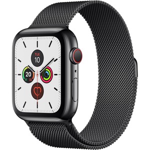 Apple Watch Series 5 Smart Watch - Wrist Wearable - Space Black Case - Space Black Band - Stainless Steel Case - Cellular Phone Capability - LTE, UMTS