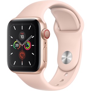 Apple Watch Series 5 Smart Watch - Wrist Wearable - Gold Aluminum Case - Pink Sand Band - Aluminium Case - Cellular Phone Capability - LTE, UMTS