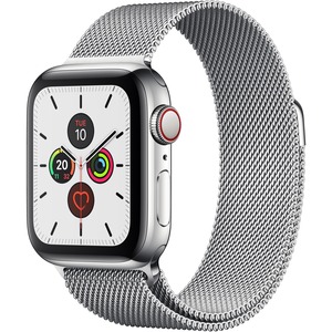 Apple Watch Series 5 Smart Watch - Wrist Wearable - Silver Band - Stainless Steel Case - Cellular Phone Capability - LTE, UMTS