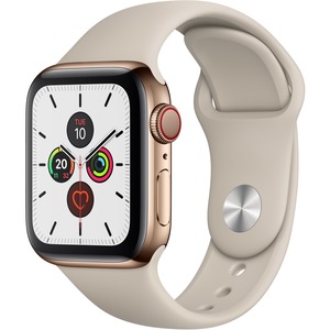 Apple Watch Series 5 Smart Watch - Wrist Wearable - Gold Case - Stone Band - Stainless Steel Case - Cellular Phone Capability - LTE, UMTS