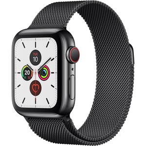 Apple Watch Series 5 Smart Watch - Wrist Wearable - Space Black Case - Space Black Band - Stainless Steel Case - Cellular Phone Capability - LTE, UMTS