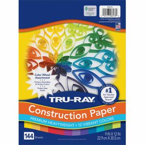 Tru-Ray Color Wheel Construction Paper - Project - 144 Piece(s) - 12" Height x 9" Width x 1" Length - Yellow, Gold, Orange, Festive Red, Holiday Red, Magenta, Violet, Purple,