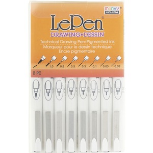 Marvy LePen Technical Drawing Pen Set - 0.08 mm, 0.5 mm, 0.1 mm, 0.05 mm, 0.03 mm, 1 mm, 0.3 mm Pen Point Size - Brush Pen Point Style - Black Water Based, Pigment-based Ink -