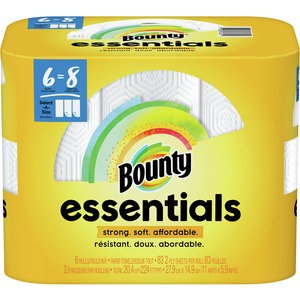 Bounty Essentials Select-A-Size Paper Towels - 6 Big Rolls = 8 Regular - 2 Ply - 83 Sheets/Roll - Paper - 6 Per Pack - 1 / Pack