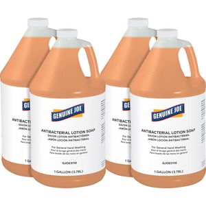 Genuine Joe Antibacterial Lotion Soap - 1 gal (3.8 L) - Bacteria Remover, Grime Remover, Dirt Remover - Hand - Antibacterial - Orange - Anti-septic, Pleasant Scent - 4 / Carto
