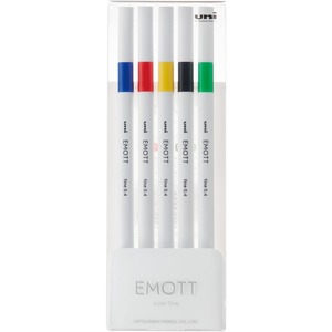 uni® EMOTT Fine Line Marker Pens - Assorted Water Based Ink - Plastic Tip - 5 / Set