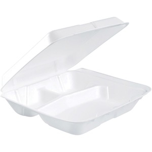 Dart Insulated Foam 3-compartment Containers - External Dimensions: 8" Length x 7.5" Width x 2.3" Height - Stackable - Extruded Polystyrene - White - For Transportation, Food