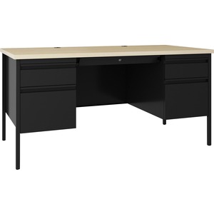 Lorell Fortress Maple Top Double-pedestal Desk - 60" x 29.5" x 30" , 1.1" Top, 0.8"Modesty Panel - File Drawer(s) - Double Pedestal - Square Edge - Material: Steel, Laminate S