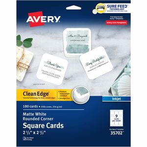Avery® Clean Edge Square Cards, Rounded Corners, 2.5" x 2.5" (35702) - 110 Brightness - 8 1/2" x 11" - 93 lb Basis Weight - 254 g/m&#178; Grammage - Matte - 180 / Pack - Print