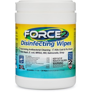 2XL FORCE2 Disinfecting Wipes - Wipe - 6" Width x 6.75" Length - 220 / Tub - 220 / Each - White