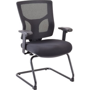 Lorell Conjure Guest Chair - Fabric, Polyurethane Foam Seat Material - Mesh Back Material - Mid Back - Sled Base - Black - 1 Each
