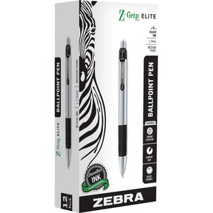 Zebra Z-Grip Elite Metal Retractable Ballpoint Pen - Bold Pen Point - 1 mm Pen Point Size - Retractable - Black Gel-based Ink - 1 Dozen