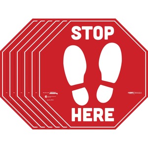 Tabbies BeSafe STOP HERE Messaging Carpet Decals - 6 / Pack - STOP HERE Print/Message - 12" Width x 12" Height - Square Shape - Easy Readability, Removable, Pressure Sensitive