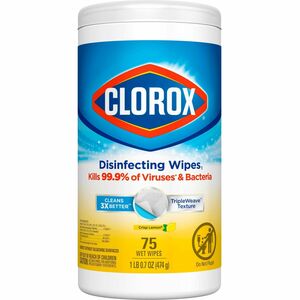 Clorox Disinfecting Cleaning Wipes Value Pack - Bleach-free - Ready-To-Use - Crisp Lemon Scent - 75 / Can - 6 / Carton - Anti-bacterial - White