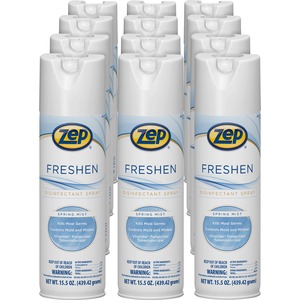 Zep Freshen Disinfectant Spray - 15.5 fl oz (0.5 quart) - Spring Mist Scent - 12 / Carton - Non-porous, Virucidal, Tuberculocide, Fungicide - Clear