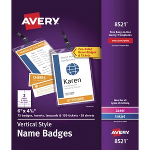 Avery® Vertical Name Badges - Vertical - 6" x 4.3" x - Polyvinyl Chloride (PVC), Plastic - 75 - White