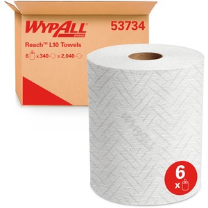 Wypall General Clean L10 Center-Pull Light Cleaning Towels - 11" Length x 7" Width - 340 / Roll - 6 / Carton - Disinfectant - White