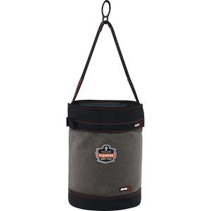 Arsenal 5960T Bucket - Reinforced, Handle, Pocket, Durable, Storm Drain - 14" - Plastic, Nylon, Nickel Plated, Synthetic Leather, Canvas - Gray - 1 Each