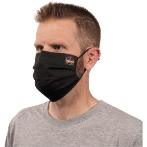 Skullerz 8801 Pleated Face Cover Mask - Cotton Twill, Polyester - Black - Adjustable Nose Clip, Adjustable Ear Loop, Anti-odor, Antimicrobial, Machine Washable, Quick Drying -