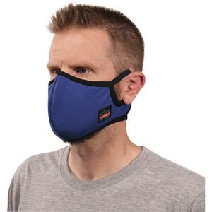 Skullerz 8802F(x) L/XL Blue Contoured Face Mask with Filter - Large/Extra Large Size - Cotton Twill, Polyester - Blue - Breathable, Adjustable Nose Clip, Adjustable Ear Loop,