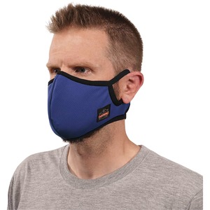 Skullerz 8802F(x) S/M Blue Contoured Face Mask with Filter - Small/Medium Size - Cotton Twill, Polyester - Blue - Breathable, Adjustable Nose Clip, Adjustable Ear Loop, Anti-o