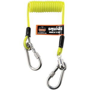 Squids 3130S Coiled Cable Lanyard - 2lbs - 6 / Carton - 2 lb Load Capacity - Standard - Carabiner Attachment - 11" Height x 2" Width x 48" Length - Lime - Stainless Steel, Pol