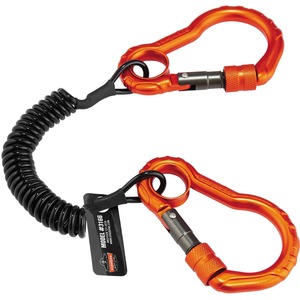 Squids 3166 Coil Tool Lanyard with Dual Carabiners - 2lbs / 0.9kg - 6 / Carton - 2 lb Load Capacity - Carabiner Attachment - 1.5" Height x 4" Width x 48" Length - Black - Alum