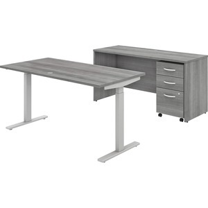 Bush Business Furniture Studio C 60W Height Adjustable Standing Desk With Credenza And File Cabinet - x 60" Width x 24" Depth Credenza, 46.7" Height x 60" Width x 30" Depth De