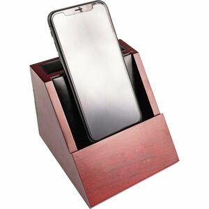 Dacasso Rosewood and Leather Desktop Cell Phone Holder - Leather, Rubber - Rosewood - 1 Each