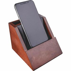 Dacasso Walnut & Leather Desktop Cell Phone Holder - Leather, Rubber, Rosewood - Walnut - 1 Each