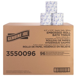 Genuine Joe 2-ply Bath Tissue - 2 Ply - 4.50" x 3.80" - 500 Sheets/Roll - White - Fiber - 96 / Carton