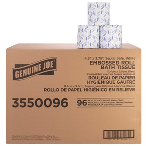 Genuine Joe 2-ply Bath Tissue - 2 Ply - 4.50" Width x 3.80" Length - 500 Sheets/Roll - Embossed - White - Fiber - 96 / Carton