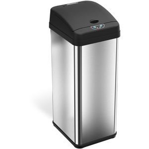HLS Commercial 13-Gallon Sensor Trash Can - Hinged Lid - 13 gal Capacity - Rectangular - Touchless - Vented, Mobility, Handle, Easy to Clean, Fingerprint Resistant, Sensor, Sm