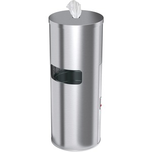 HLS Commercial Gym Wipe Dispenser 9-Gallon Trash Can - Lockable - 9 gal Capacity - Round - Durable, Lid Locked, Removable Inner Bin, Locking Door - Stainless Steel - Gray - 1
