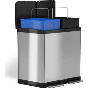 HLS Commercial 16-Gallon Combination Recycle Trash Can - Multi-compartment - 16 gal Capacity - Fingerprint Proof, Smudge Resistant, Handle, Recyclable, Durable, Removable Inne