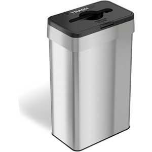 HLS Commercial 21-Gallon Rectangular Open Trash Can - Push Button Opening - 21 gal Capacity - Rectangular - Fingerprint Proof, Smudge Resistant, Easy to Clean - 34" Height x 1