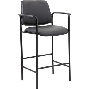 Boss Square Back Stool - Black Vinyl Seat - Black Back - Black Frame - Armrest - 1 Each