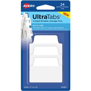 Avery® UltraTabs Repositionable Multi-Use Tabs - 24 Tab(s) - 8 Tab(s)/Set - Clear Film, White Paper Tab(s) - 3