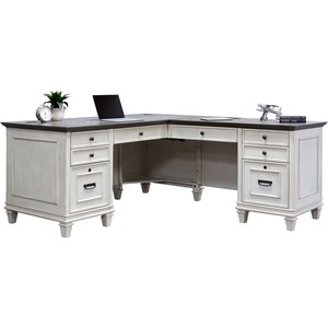 Martin Hartford L-Shape Desk - 4 x Utility, Keyboard, File Drawer(s) - Material: Wood Grain, Veneer - Finish: Vintage Linen - 1 Each