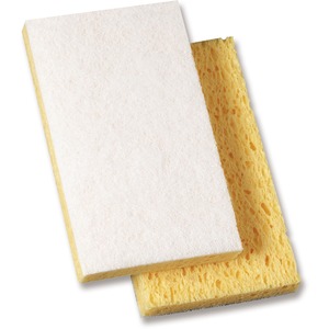 Genuine Joe Light-Duty Sponge Scrubber - 3.5" Width x 3.5" Depth - 20/Carton - Cellulose - White, Yellow